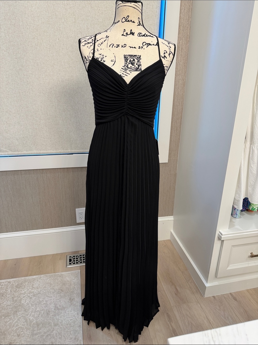 Express Black Pleated Maxi Dress with Spaghetti Straps
